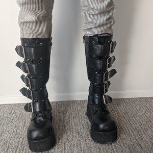 Demonia buckle platform boots